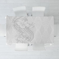 Tokelau White Sunday Tablecloth Elegant Hibiscus Polynesian Tribal Pattern