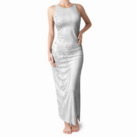 Tokelau White Sunday Tank Maxi Dress Elegant Hibiscus Polynesian Tribal Pattern