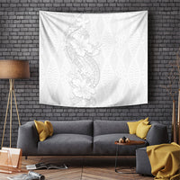 Tokelau White Sunday Tapestry Elegant Hibiscus Polynesian Tribal Pattern
