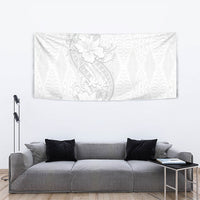 Tokelau White Sunday Tapestry Elegant Hibiscus Polynesian Tribal Pattern