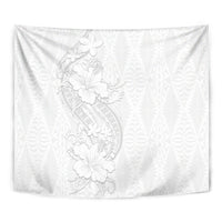 Tokelau White Sunday Tapestry Elegant Hibiscus Polynesian Tribal Pattern