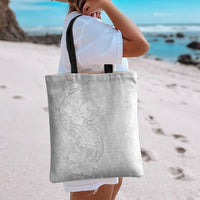 Tokelau White Sunday Tote Bag Elegant Hibiscus Polynesian Tribal Pattern