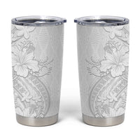 Tokelau White Sunday Tumbler Cup Elegant Hibiscus Polynesian Tribal Pattern