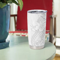 Tokelau White Sunday Tumbler Cup Elegant Hibiscus Polynesian Tribal Pattern