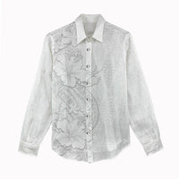 Tokelau White Sunday Women Casual Shirt Elegant Hibiscus Polynesian Tribal Pattern