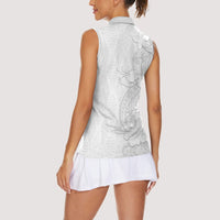 Tokelau White Sunday Women Sleeveless Polo Shirt Elegant Hibiscus Polynesian Tribal Pattern