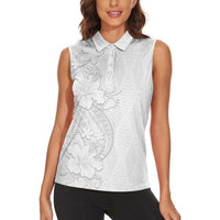 Tokelau White Sunday Women Sleeveless Polo Shirt Elegant Hibiscus Polynesian Tribal Pattern
