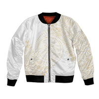 Tonga White Sunday Bomber Jacket Lotu Tamaiti Tongan Kupesi Pattern