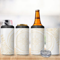 Tonga White Sunday 4 in 1 Can Cooler Tumbler Lotu Tamaiti Tongan Kupesi Pattern