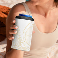 Tonga White Sunday 4 in 1 Can Cooler Tumbler Lotu Tamaiti Tongan Kupesi Pattern
