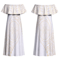 Tonga White Sunday Couples Matching Off Shoulder Maxi Dress and Long Sleeve Button Shirt Lotu Tamaiti Tongan Kupesi Pattern