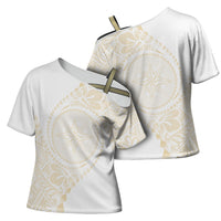 Tonga White Sunday Cross Shoulder Shirt Lotu Tamaiti Tongan Kupesi Pattern