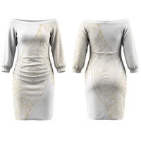 Tonga White Sunday Family Matching Off The Shoulder Long Sleeve Dress and Hawaiian Shirt Lotu Tamaiti Tongan Kupesi Pattern