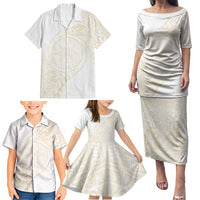 Tonga White Sunday Family Matching Puletasi and Hawaiian Shirt Lotu Tamaiti Tongan Kupesi Pattern