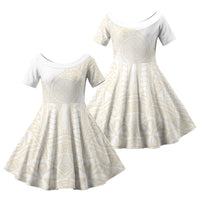 Tonga White Sunday Family Matching Puletasi and Hawaiian Shirt Lotu Tamaiti Tongan Kupesi Pattern