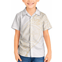 Tonga White Sunday Hawaiian Shirt Lotu Tamaiti Tongan Kupesi Pattern