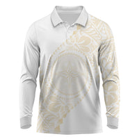 Tonga White Sunday Long Sleeve Polo Shirt Lotu Tamaiti Tongan Kupesi Pattern
