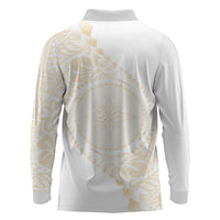 Tonga White Sunday Long Sleeve Polo Shirt Lotu Tamaiti Tongan Kupesi Pattern