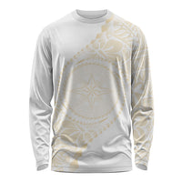 Tonga White Sunday Long Sleeve Shirt Lotu Tamaiti Tongan Kupesi Pattern