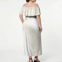 Tonga White Sunday Off Shoulder Maxi Dress Lotu Tamaiti Tongan Kupesi Pattern