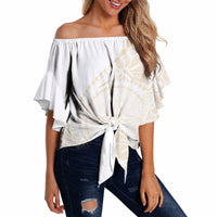 Tonga White Sunday Off Shoulder Wrap Waist Top Lotu Tamaiti Tongan Kupesi Pattern