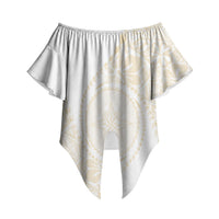 Tonga White Sunday Off Shoulder Wrap Waist Top Lotu Tamaiti Tongan Kupesi Pattern