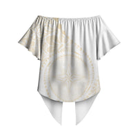 Tonga White Sunday Off Shoulder Wrap Waist Top Lotu Tamaiti Tongan Kupesi Pattern