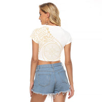 Tonga White Sunday Raglan Cropped T Shirt Lotu Tamaiti Tongan Kupesi Pattern