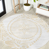 Tonga White Sunday Round Carpet Lotu Tamaiti Tongan Kupesi Pattern
