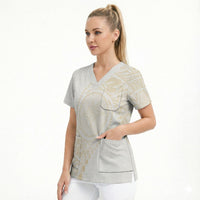 Tonga White Sunday Scrub Top Lotu Tamaiti Tongan Kupesi Pattern