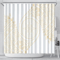 Tonga White Sunday Shower Curtain Lotu Tamaiti Tongan Kupesi Pattern