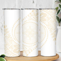 Tonga White Sunday Skinny Tumbler Lotu Tamaiti Tongan Kupesi Pattern