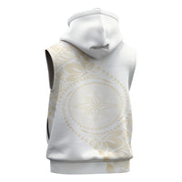 Tonga White Sunday Sleeveless Hoodie Lotu Tamaiti Tongan Kupesi Pattern