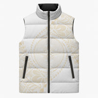 Tonga White Sunday Sleeveless Puffer Jacket Lotu Tamaiti Tongan Kupesi Pattern