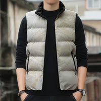 Tonga White Sunday Sleeveless Puffer Jacket Lotu Tamaiti Tongan Kupesi Pattern
