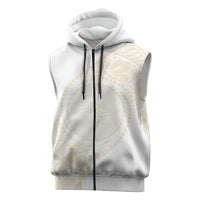 Tonga White Sunday Sleeveless Zip Hoodie Lotu Tamaiti Tongan Kupesi Pattern