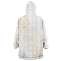 Tonga White Sunday Wearable Blanket Hoodie Lotu Tamaiti Tongan Kupesi Pattern