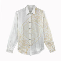Tonga White Sunday Women Casual Shirt Lotu Tamaiti Tongan Kupesi Pattern