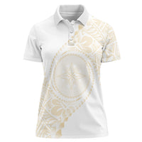 Tonga White Sunday Women Polo Shirt Lotu Tamaiti Tongan Kupesi Pattern