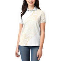 Tonga White Sunday Women Polo Shirt Lotu Tamaiti Tongan Kupesi Pattern
