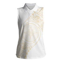 Tonga White Sunday Women Sleeveless Polo Shirt Lotu Tamaiti Tongan Kupesi Pattern