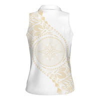 Tonga White Sunday Women Sleeveless Polo Shirt Lotu Tamaiti Tongan Kupesi Pattern