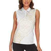 Tonga White Sunday Women Sleeveless Polo Shirt Lotu Tamaiti Tongan Kupesi Pattern