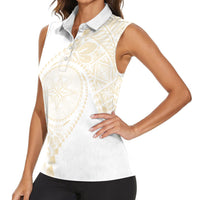 Tonga White Sunday Women Sleeveless Polo Shirt Lotu Tamaiti Tongan Kupesi Pattern