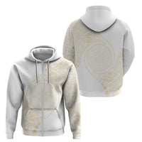 Tonga White Sunday Zip Hoodie Lotu Tamaiti Tongan Kupesi Pattern