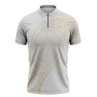 Tonga White Sunday Zipper Polo Shirt Lotu Tamaiti Tongan Kupesi Pattern