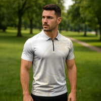 Tonga White Sunday Zipper Polo Shirt Lotu Tamaiti Tongan Kupesi Pattern