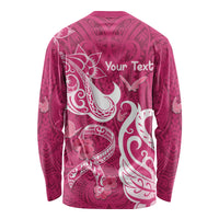 Personalized Breast Cancer Awareness Long Sleeve Shirt Ribbon Polynesian Pattern Pink Version LT05 - Polynesian Pride