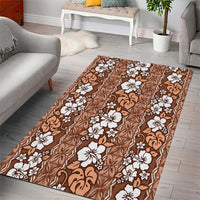 Hawaii Vintage Brown Hibiscus Tapa Pattern Area Rug