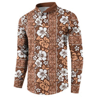 Hawaii Vintage Brown Hibiscus Tapa Pattern Button Sweatshirt